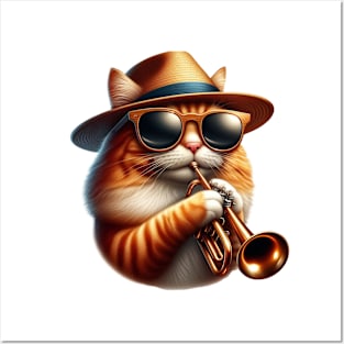 trumpet cat - jazz meow cat Posters and Art